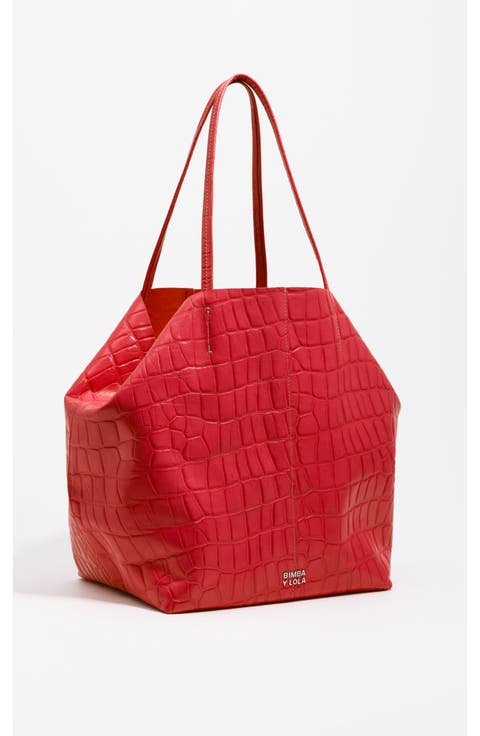 Mock Croc Large Leather Shopper Bag