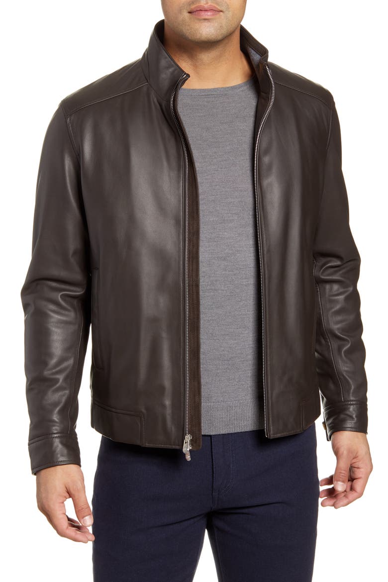 Leather Bomber Jacket, Main, color, CHOCOLATE