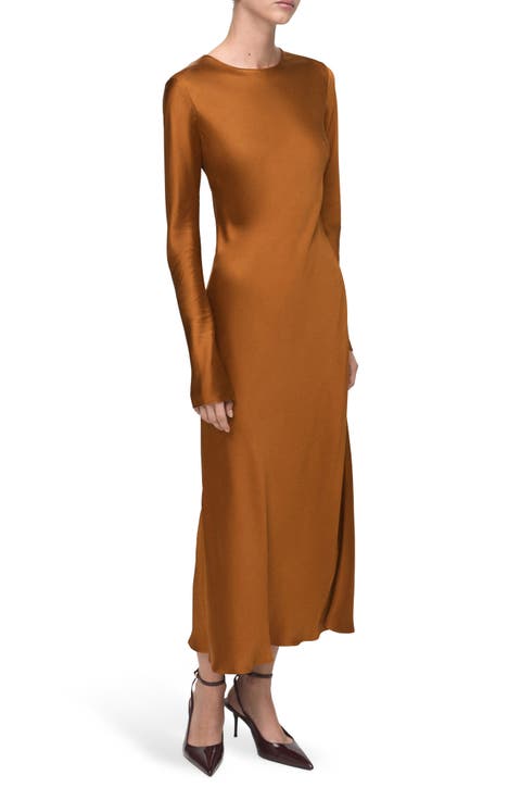 Long Sleeve Satin Midi Dress
