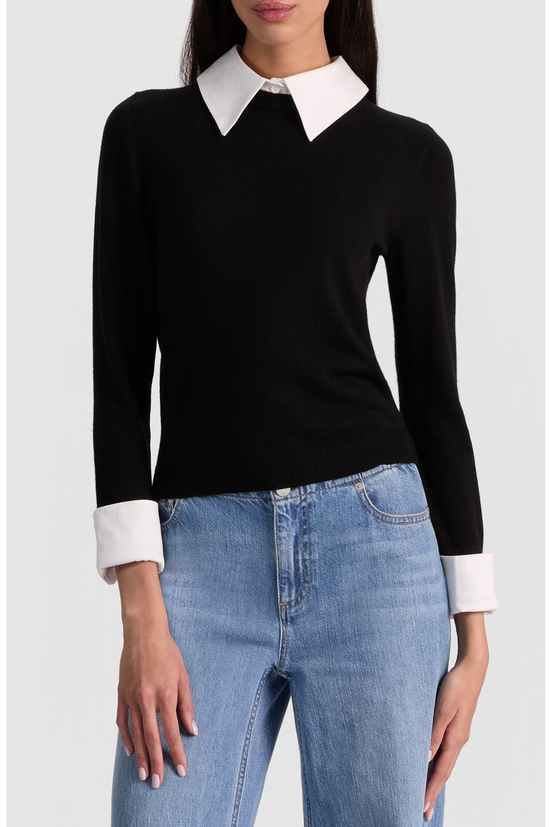 Porla Collared Wool Blend Mixed Media Sweater, Main, color, BLACK