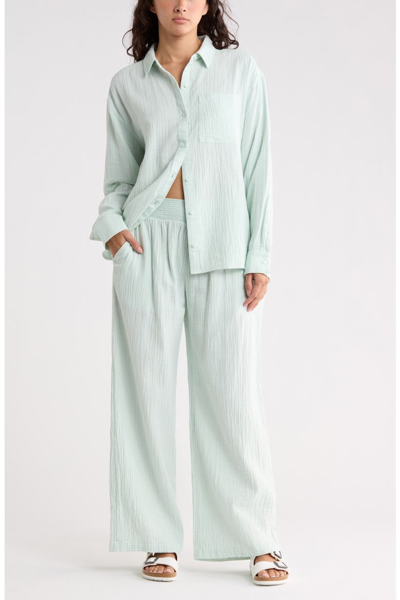 Cotton Gauze Wide Leg Pants, Main, color, GREEN JOYFUL