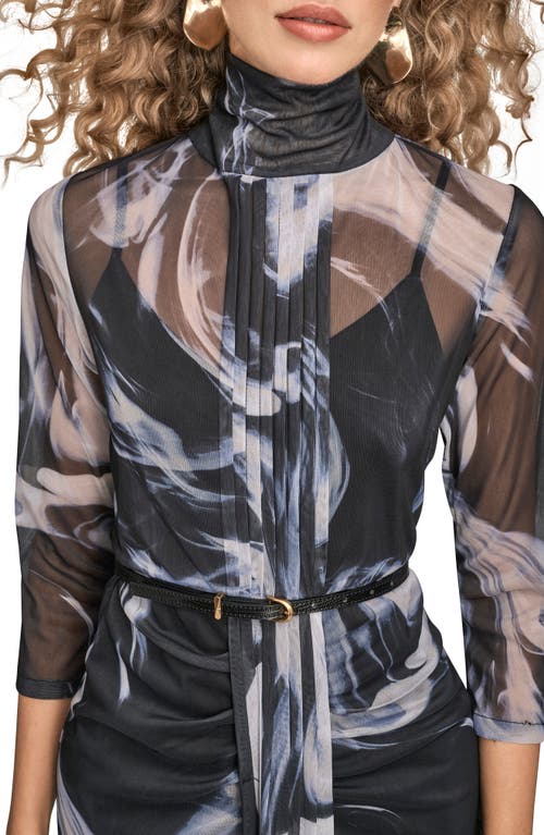Donna Karan New York Swirl Print Sheer Overlay Dress In Black