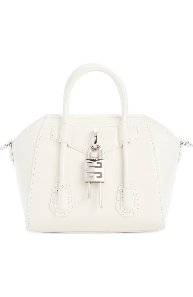 Givenchy Antigona Toy Lock Leather Satchel, Main, color, 105-Ivory