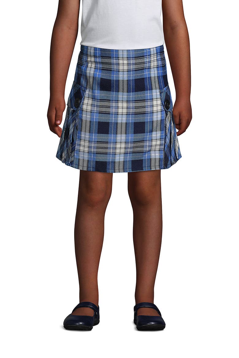 School Uniform Girls Slim Side Pleat Plaid Skort Above Knee, Main, color, Clear Blue Plaid