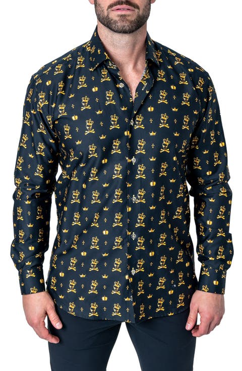 Fibonacci Regular Fit Kingskull Black Button-Up Shirt