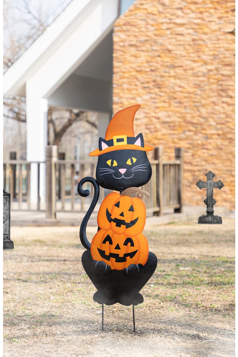 Halloween Metal Cat Dog or Cow Yard Stakes, Alternate, color, Black
