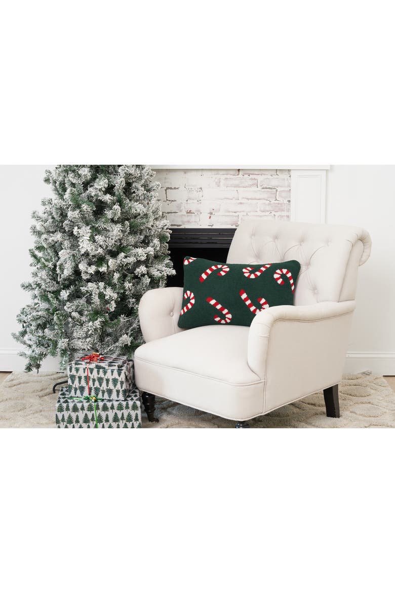 Candy Cane Knitted Christmas Lumbar Throw Pillow 14" x 22", Alternate, color, Green