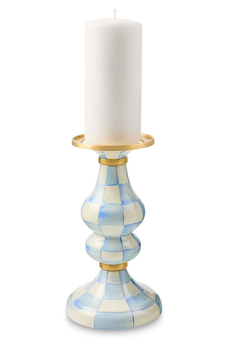 Sky Check Medium Pillar Candleholder, Alternate, color, SKY CHECK