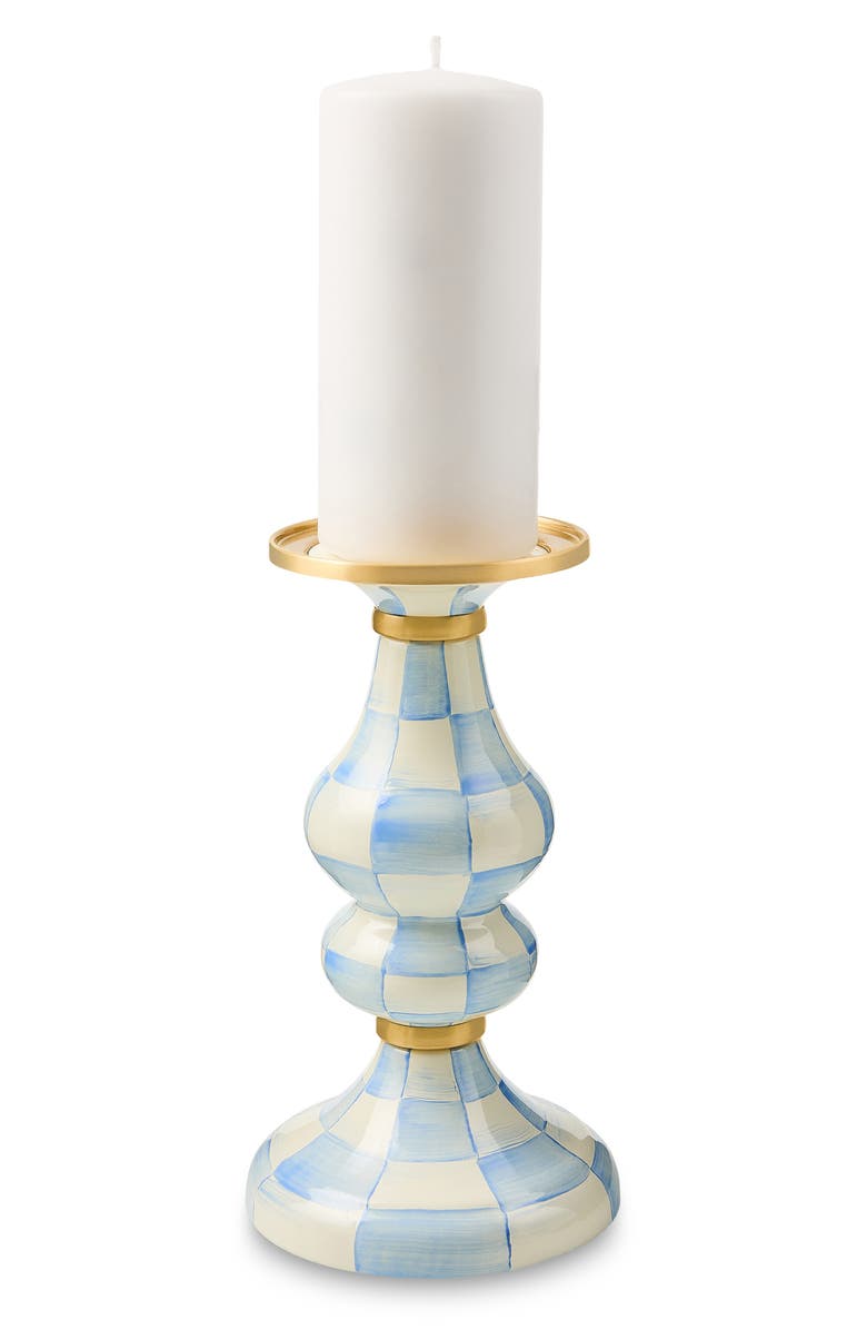 MACKENZIE CHILDS Sky Check Medium Pillar Candleholder, Alternate, color, Sky Check