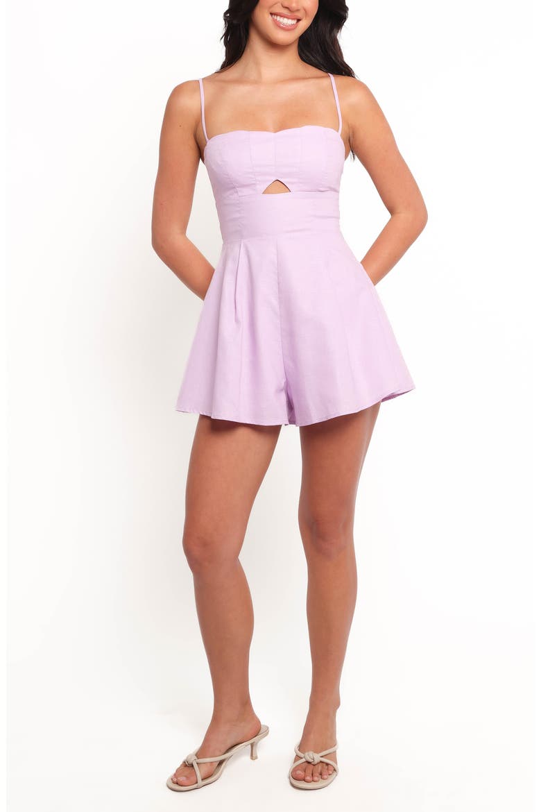 Rycee Cutout Linen & Cotton Romper, Main, color, LILAC