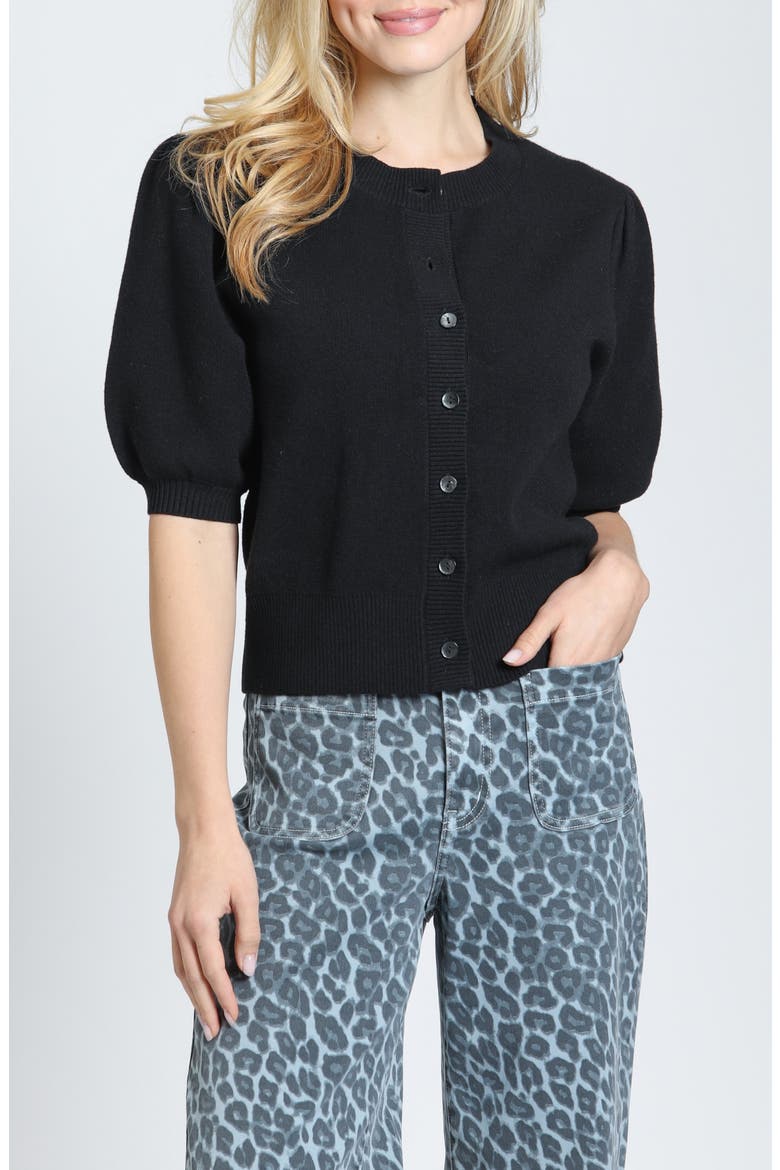 Puff Sleeve Cardigan, Main, color, BLACK