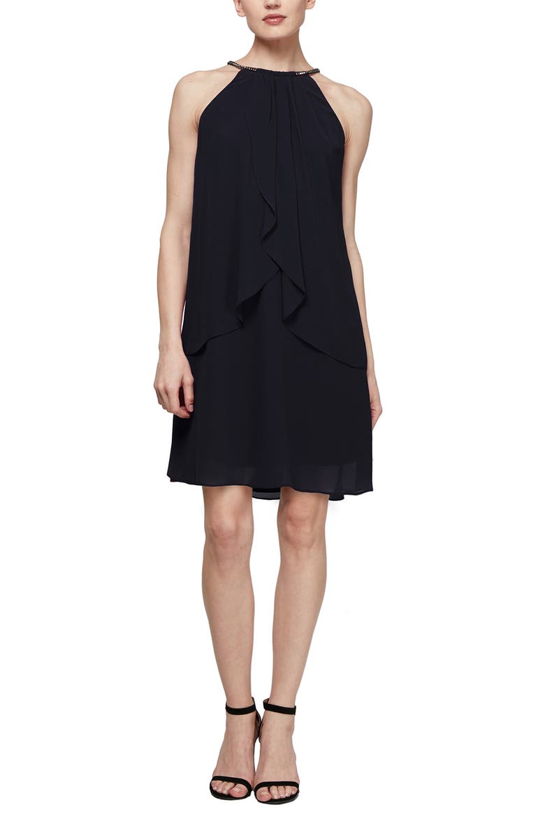 SLNY Halter Neck Layered Chiffon Shift Dress, Main, color,