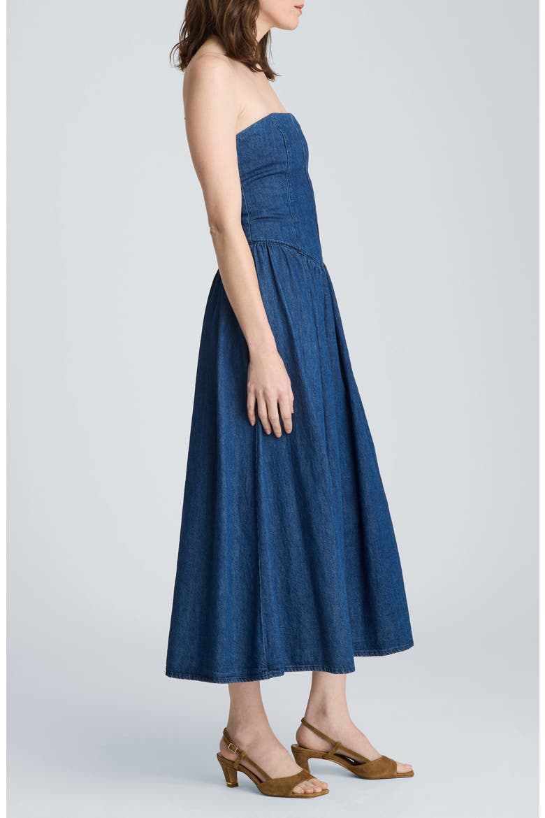 Bustier Strapless Denim Maxi Dress, Alternate, color, ARIES WASH