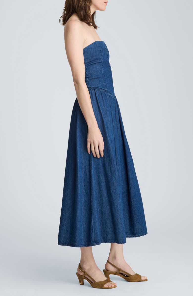 Kenneth Cole Bustier Strapless Denim Maxi Dress, Alternate, color, Aries Wash