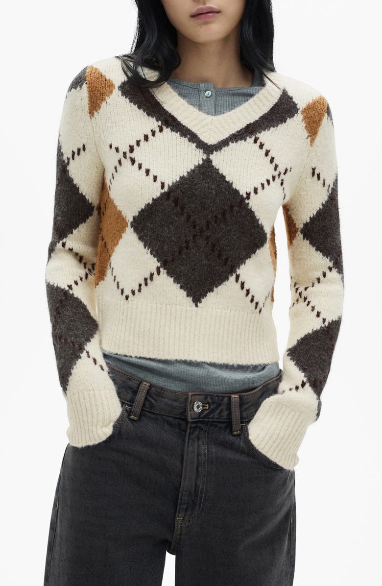 MANGO Argyle V-Neck Sweater, Main, color, 