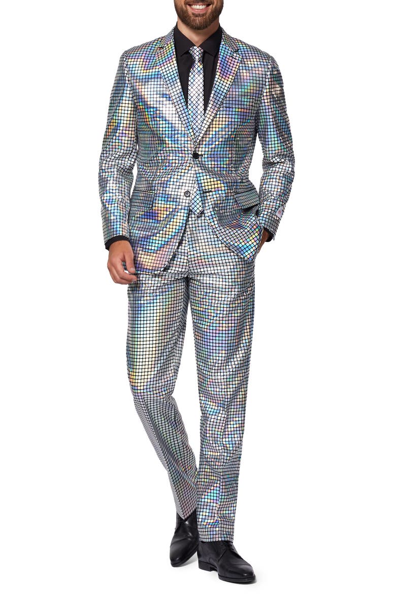 Disco Baller Two Button Notch Lapel Suit with Tie, Main, color, GREY
