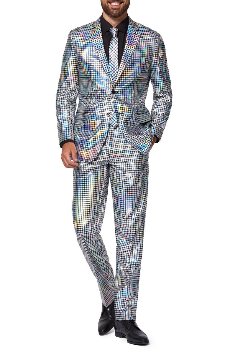 OppoSuits Disco Baller Two Button Notch Lapel Suit with Tie, Main, color, Grey