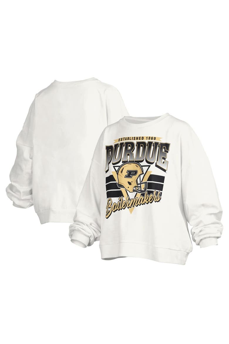 Women's Pressbox White Purdue Boilermakers Janice Retro Logo Oversized Pullover Sweatshirt, Main, color, White