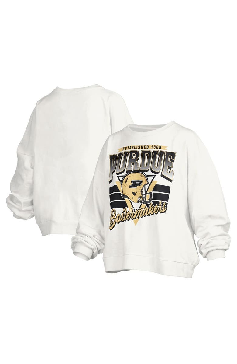 PRESSBOX Women's Pressbox White Purdue Boilermakers Janice Retro Logo Oversized Pullover Sweatshirt, Main, color, White