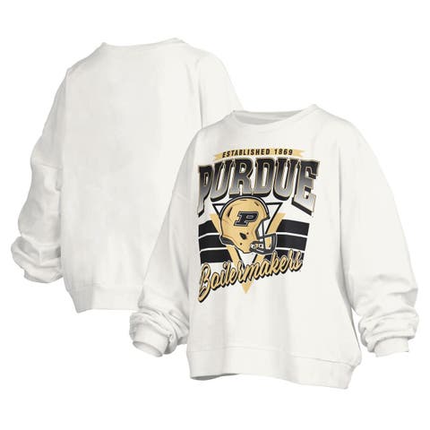 Women's Pressbox White Purdue Boilermakers Janice Retro Logo Oversized Pullover Sweatshirt