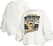 PRESSBOX Women's Pressbox White Purdue Boilermakers Janice Retro Logo Oversized Pullover Sweatshirt