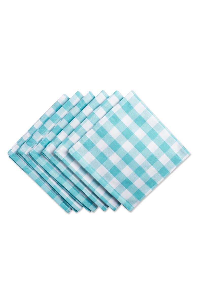 Aqua/White Checkers Napkin Set/6, Main, color, Aqua
