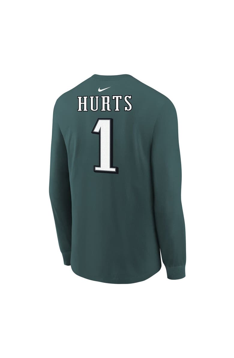 Nike Youth Nike Jalen Hurts Midnight Green Philadelphia Eagles Player Name & Number Long Sleeve T-Shirt, Alternate, color, Green