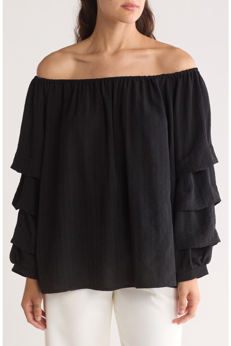 Lantern Sleeve Off the Shoulder Top, Main, color, BLACK