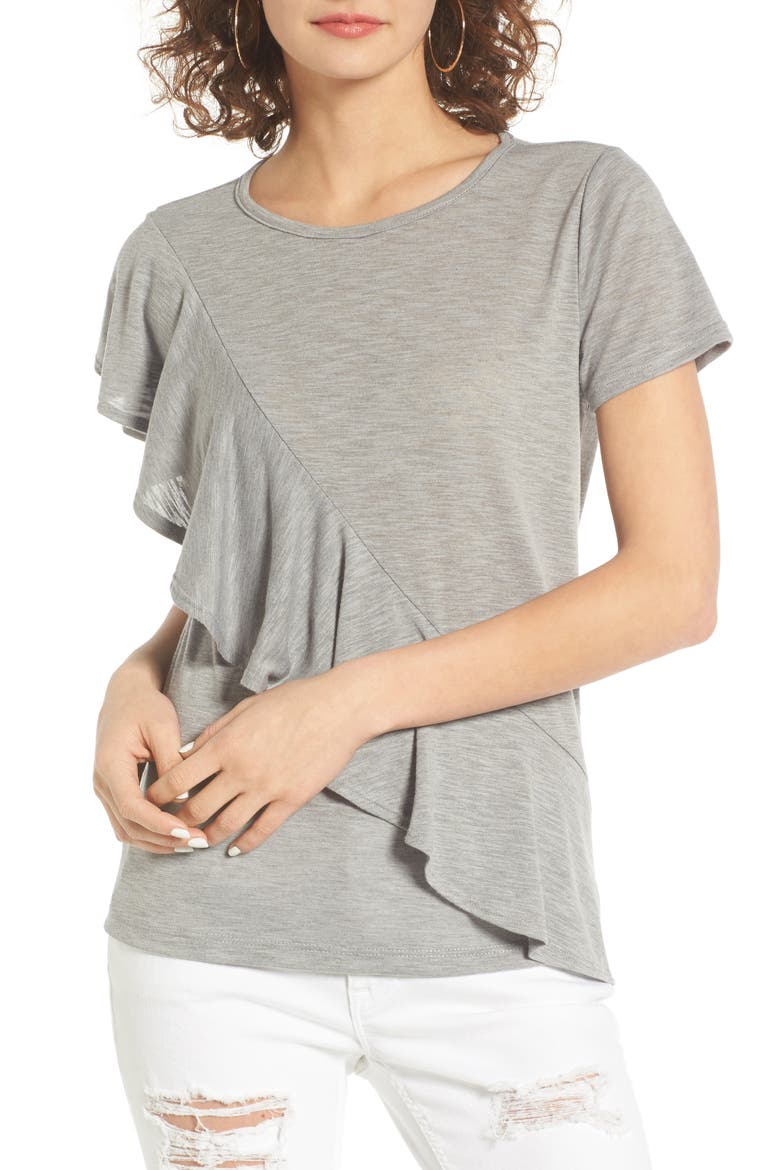 Ruffle Front Tee, Main, color, GREY CLOUDY HEATHER