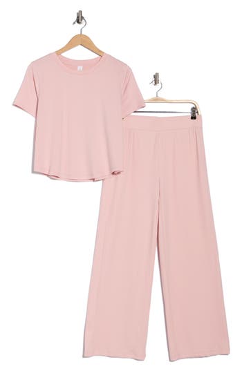 Yogalicious T-shirt & Wide Leg Pants Pajamas In Pink