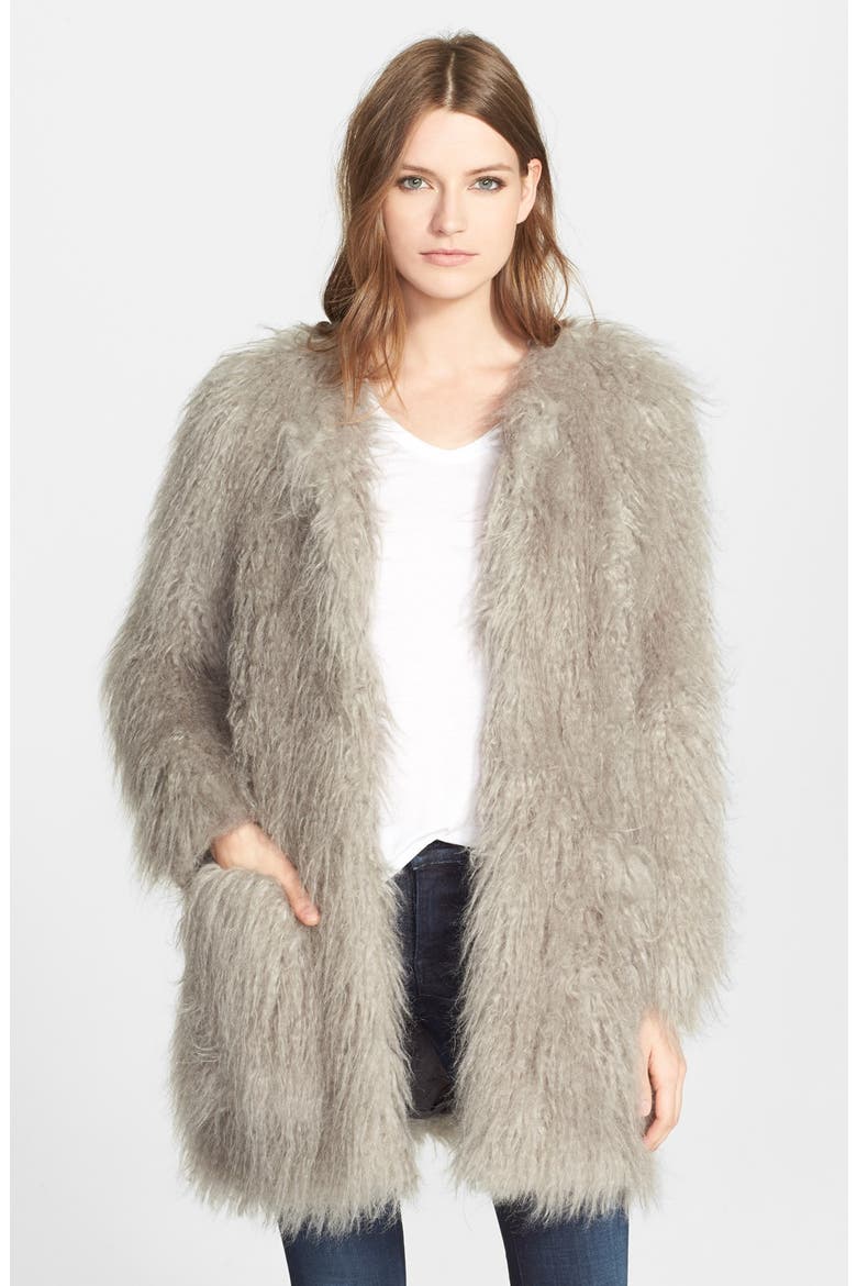 'Mongolian' Faux Fur Jacket, Main, color, DOVE