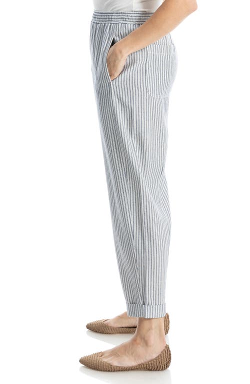Max Studio Stripe Cuffed Crop Barrel Leg Pants In Blue