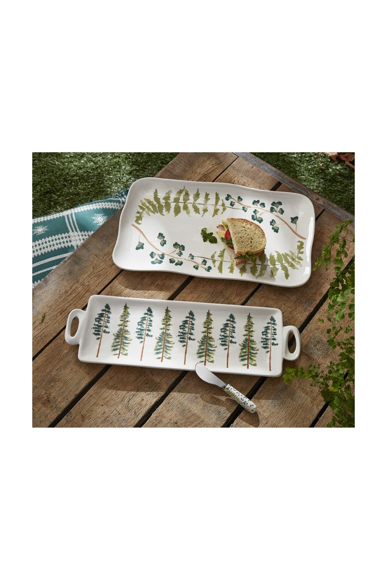 Tree Line Multicolor Rectangular Serving Platter Ceramic, Alternate, color, White