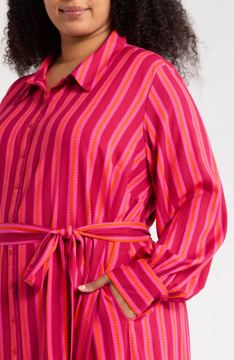 SUGARLIPS Clarisa Mavina Stripe Long Sleeve Button-Up Shirtdress, Alternate, color, Fuchsia-Orange