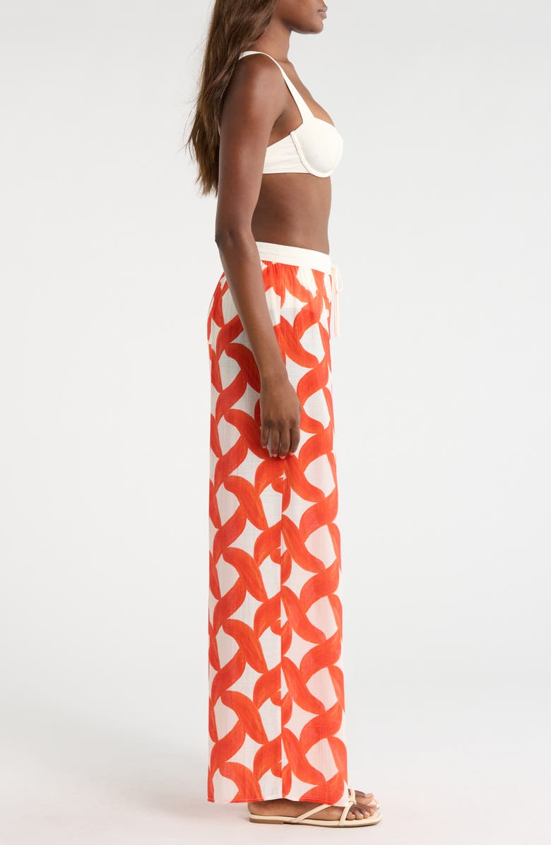 Hutch Riviera Sequin Wide Leg Pants, Alternate, color, Ivory/Coral Brushstroke Diamond Geo