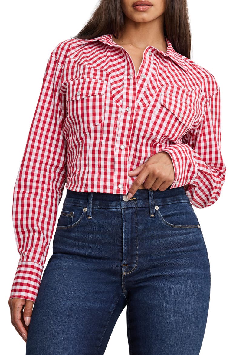Dolly Country Corset Shirt, Alternate, color, CRIMSON AND WHITE GINGHAM