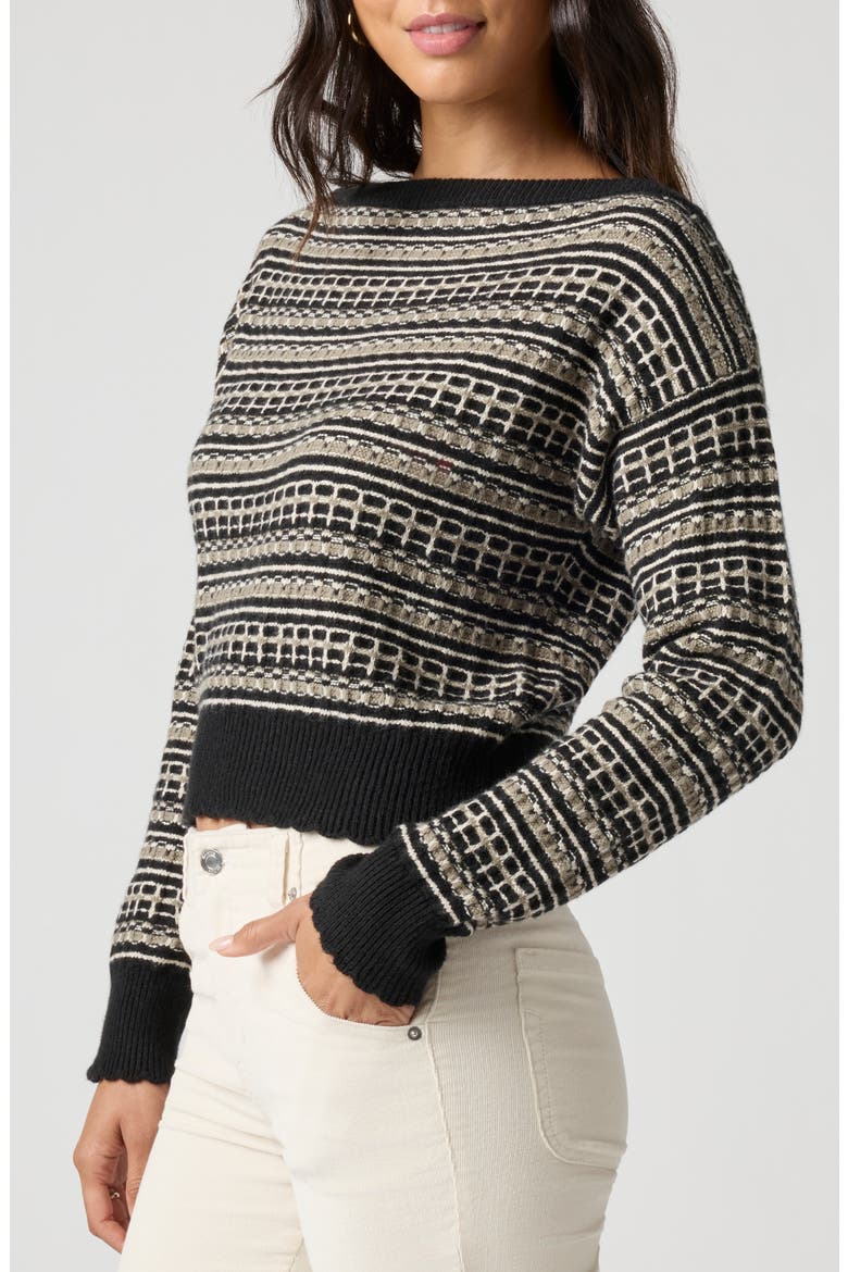 Off the Shoulder Textured Sweater, Alternate, color, BLACK MULTI