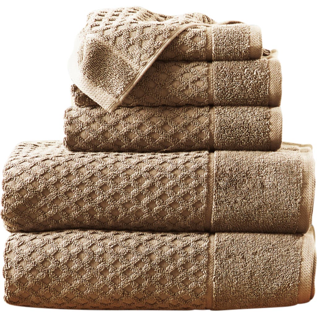 Woven & Weft Diamond Textured 6-piece Towel Set In Brown