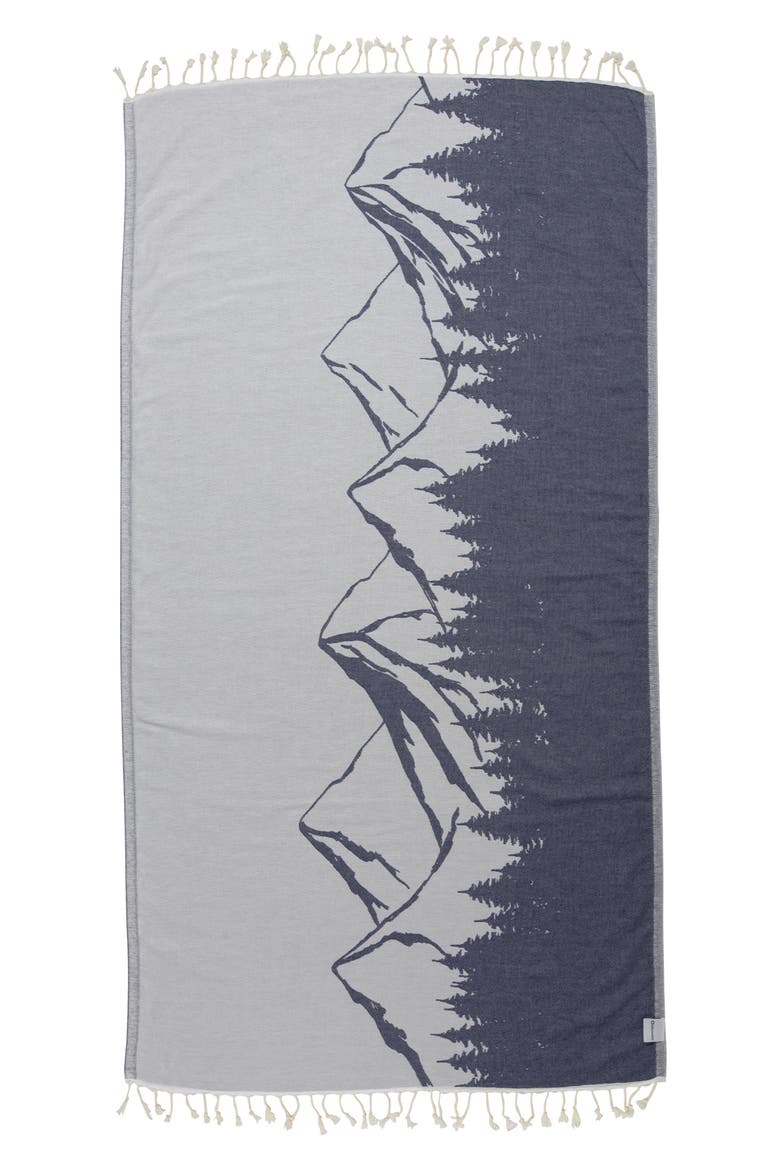 Mountain 100% Cotton Reversible Turkish Towel, Main, color, Navy
