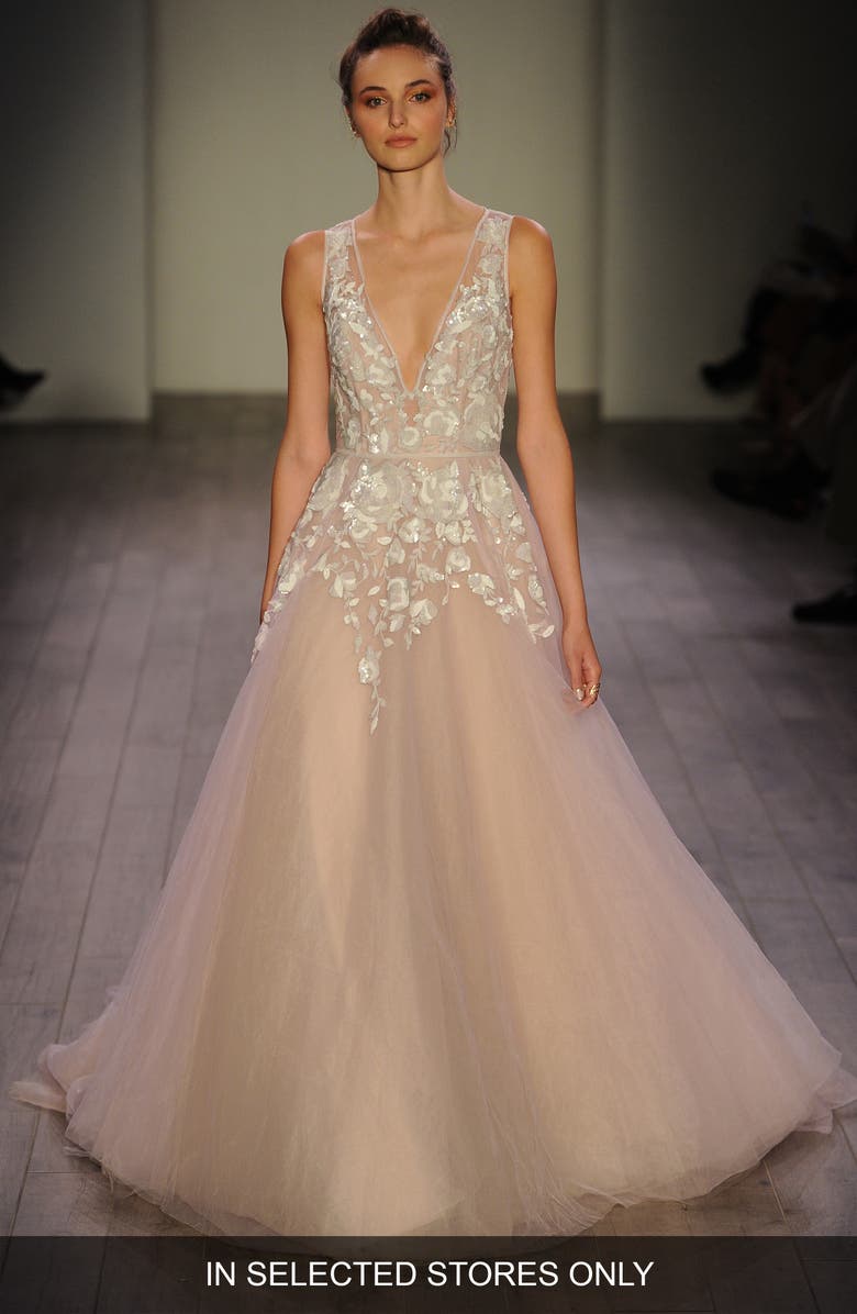 Hayley Paige Leah Floral Sequin V-Neck Tulle Ballgown, Alternate, color, 