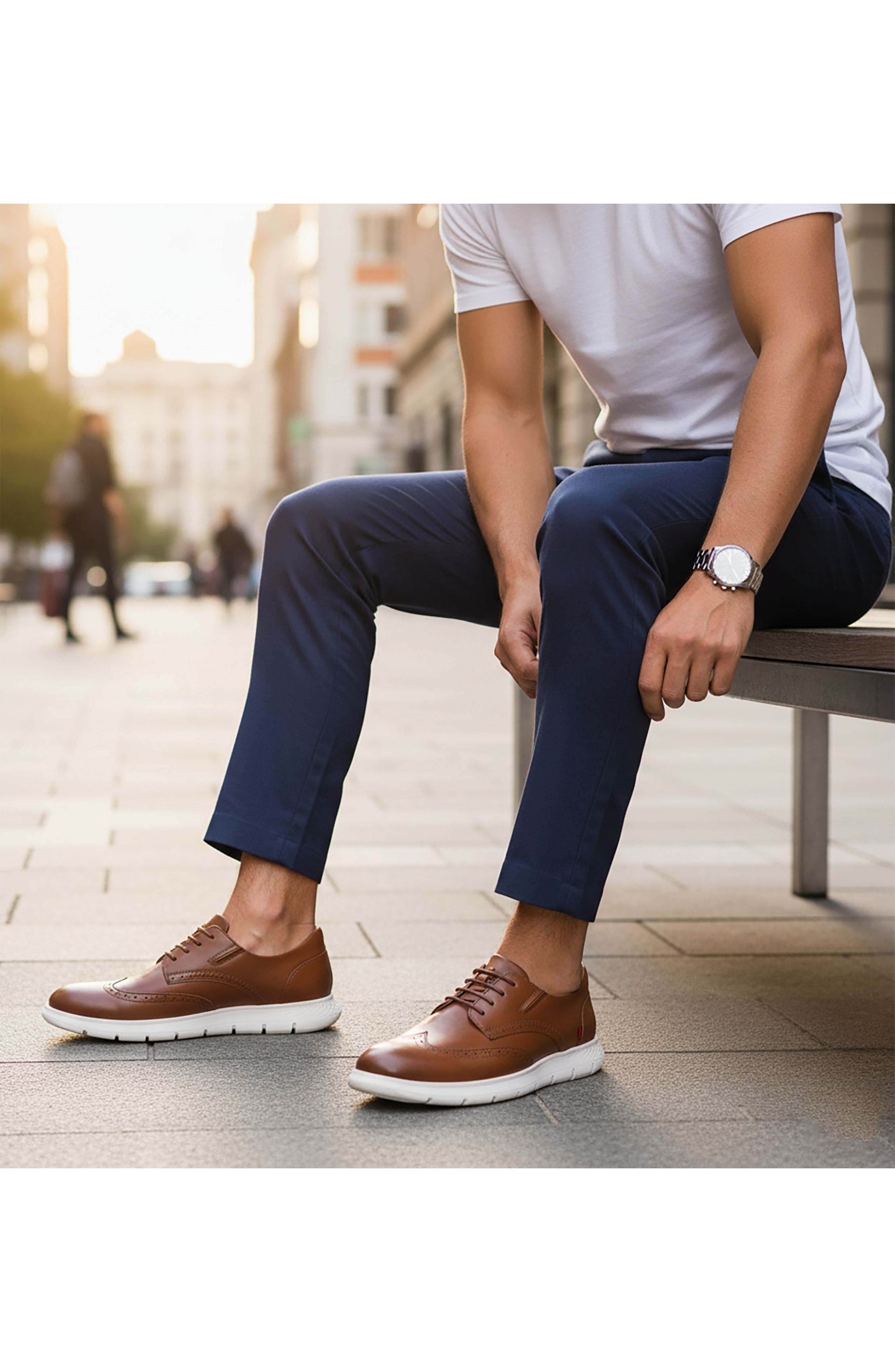 Barnes Ave Hands Free Technology Lightweight Leather Wingtip Oxford, Alternate, color, Cognac Napa Leather