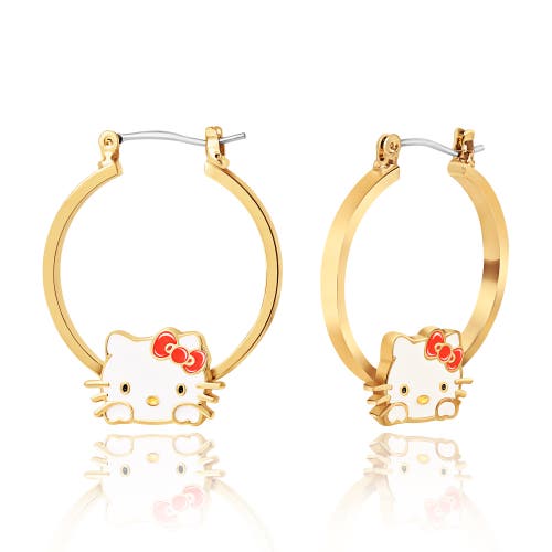 Hello Kitty Gold Flash Plated Hoop Earrings In Gold