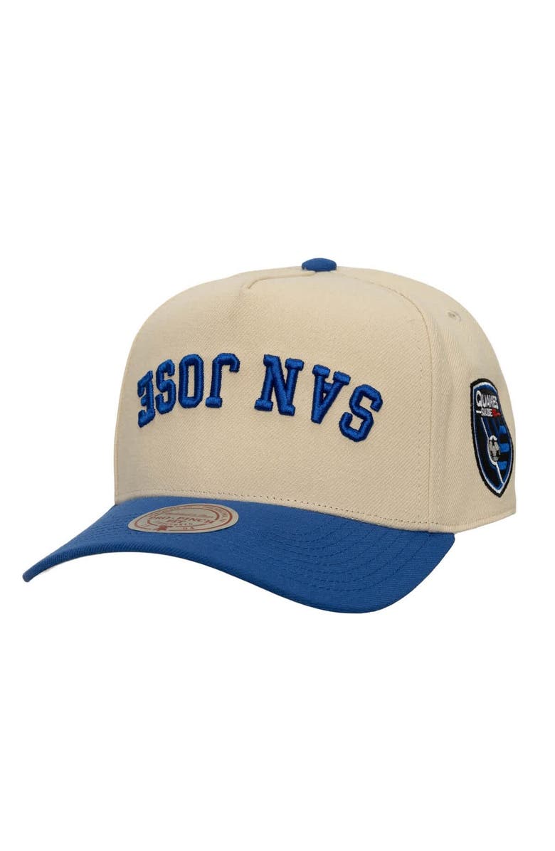 Mitchell & Ness Men's Mitchell & Ness Cream/Blue San Jose Earthquakes Upside Down Pro Pinch Snapback Hat, Main, color, Cream