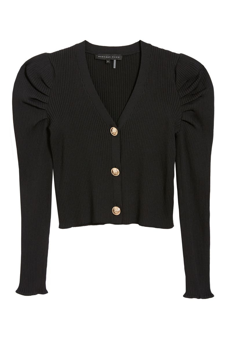Puff Sleeve Cardigan, Main, color, BLACK