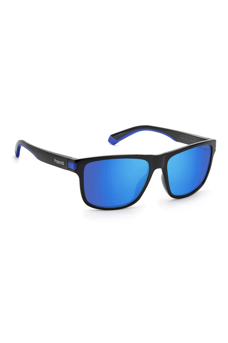 57mm Polarized Rectangular Sunglasses, Alternate, color, BLACK BLUE / BLUE MIRROR POLAR