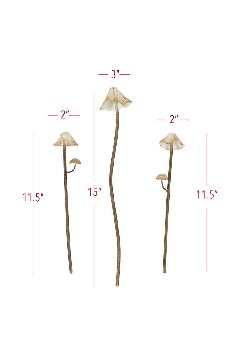 Set of 3 Mushroom Stem Plant Stakes White Metal, Alternate, color, White