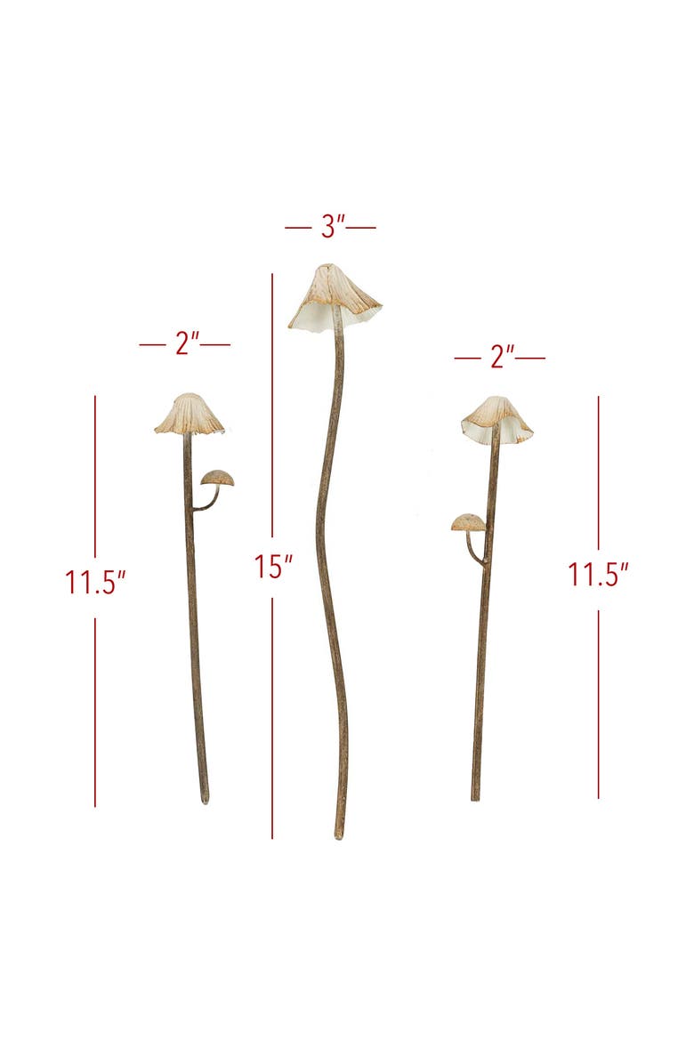 Foreside Home and Garden Set of 3 Mushroom Stem Plant Stakes White Metal, Alternate, color, White