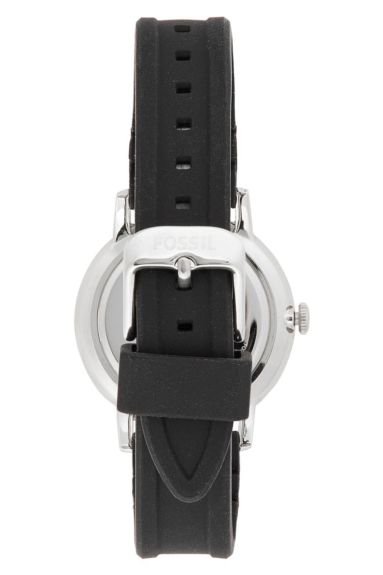 Minimalist Three Hand Quartz Silicone Strap Watch, 44mm, Alternate, color, SILVER