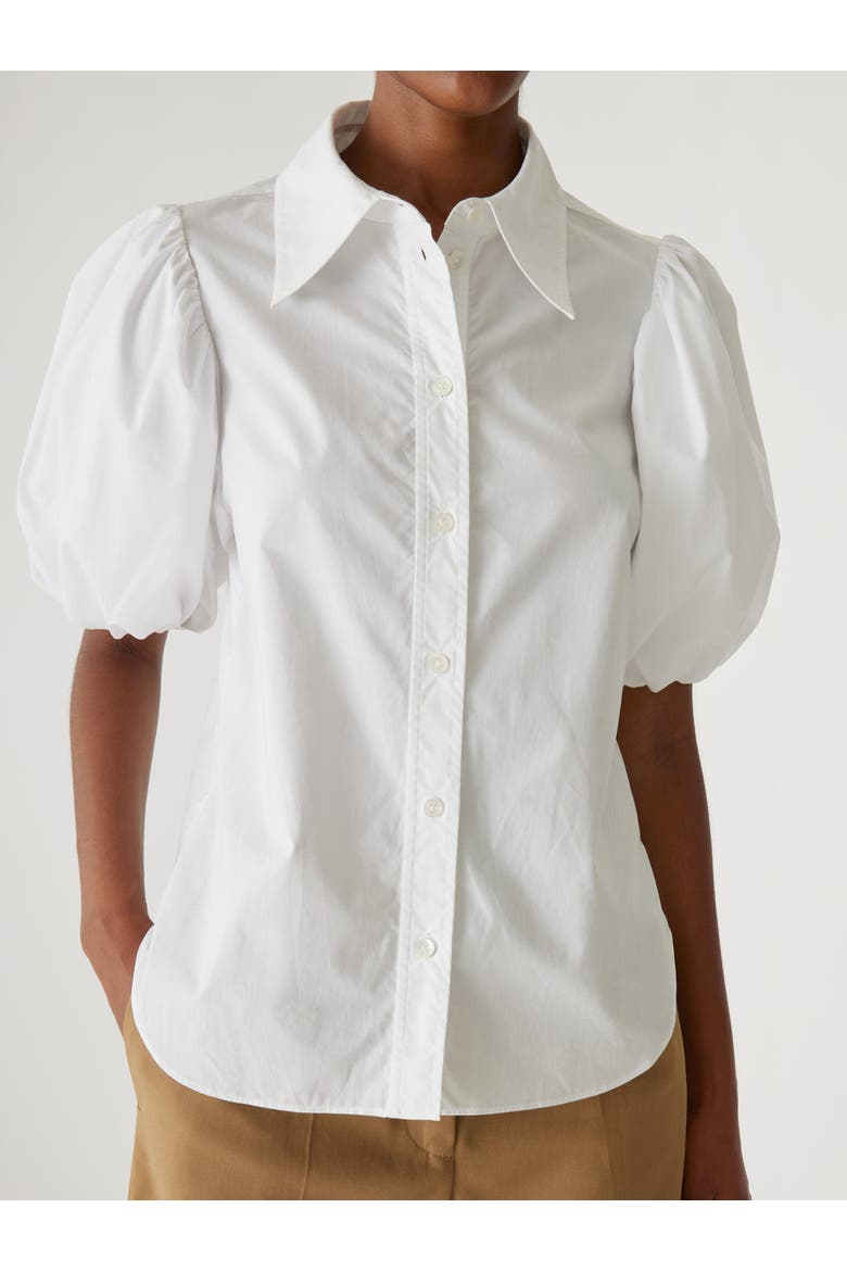 Puff Sleeve Button Down Shirt, Alternate, color, MILK
