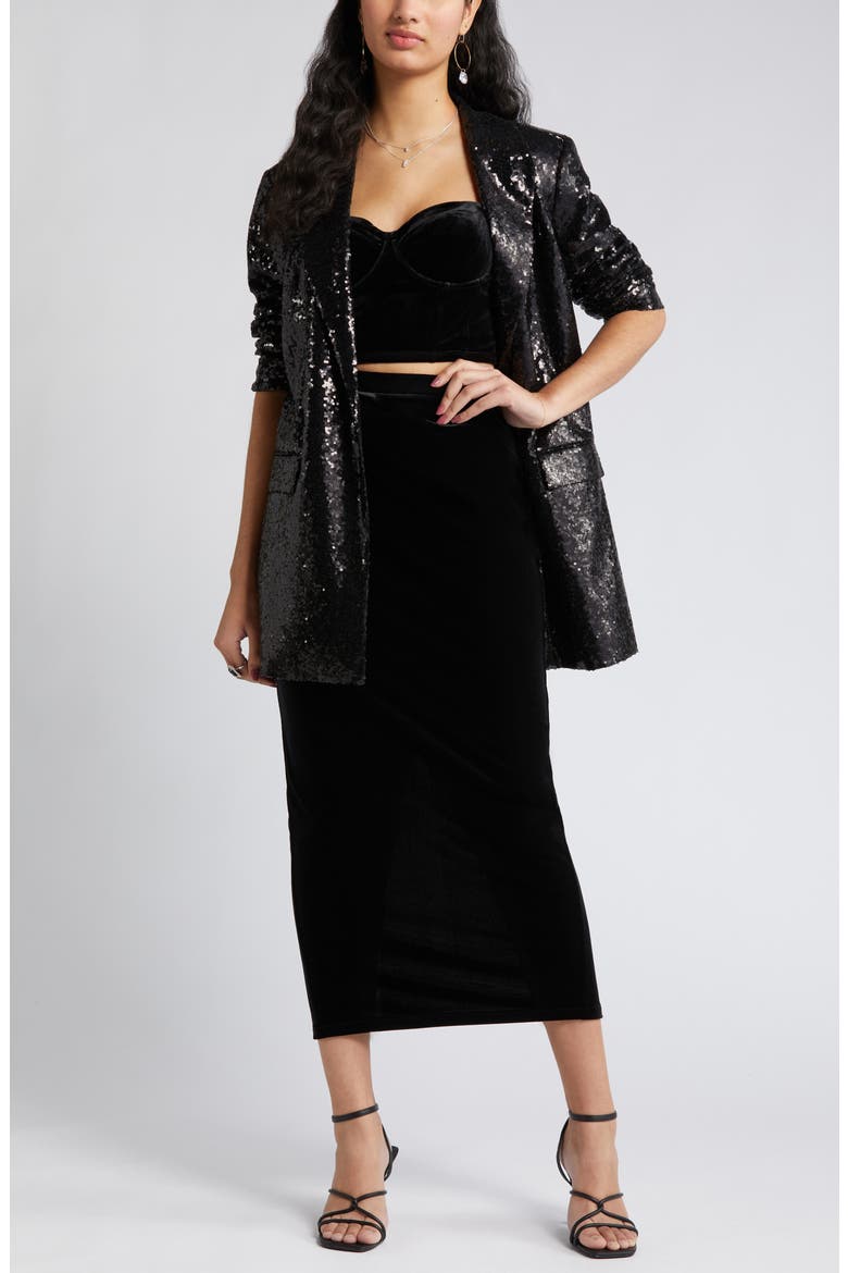 Velour Maxi Skirt, Alternate, color, BLACK